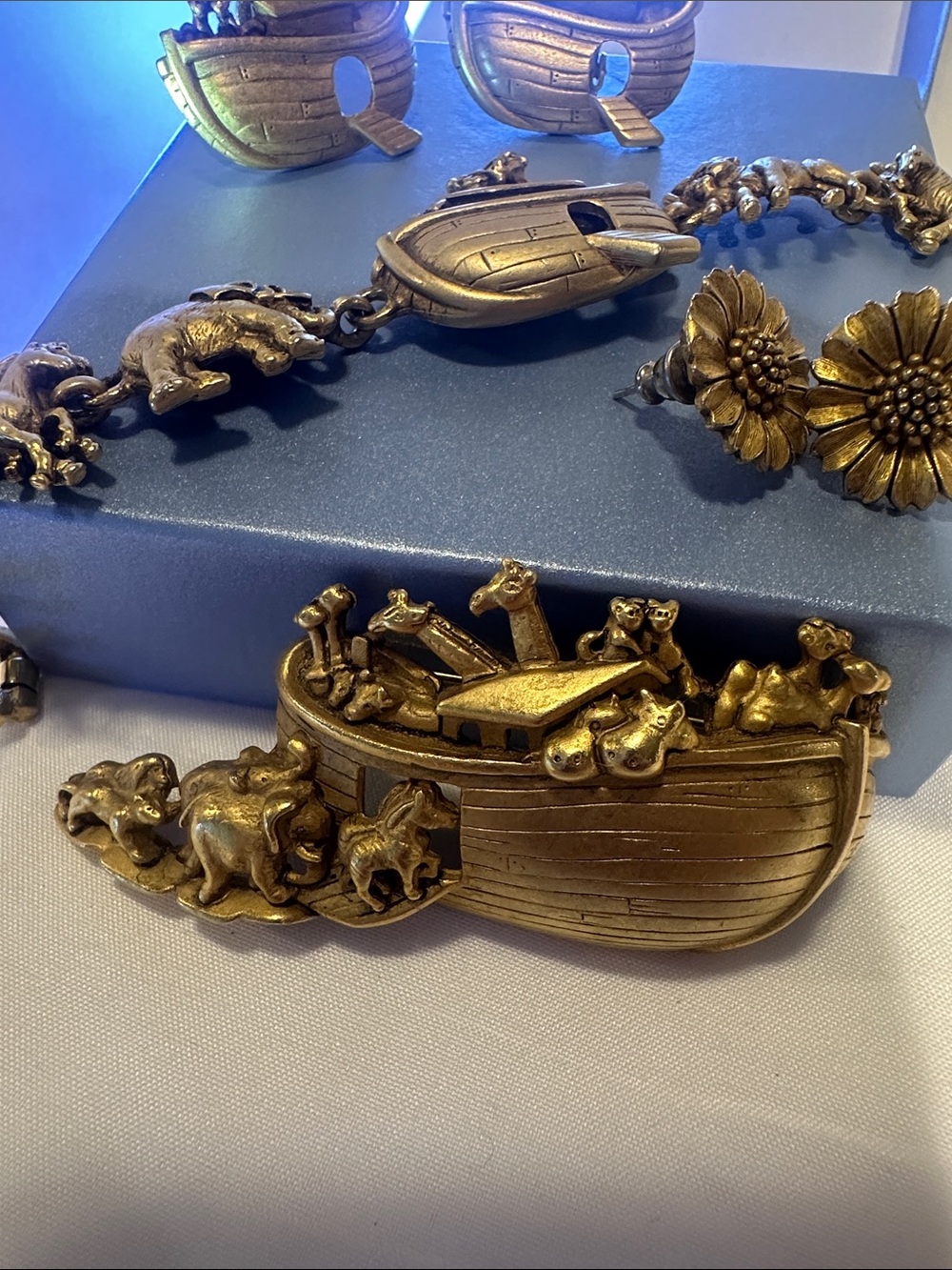 Gold-Tone Noah's Ark Animal Charm Bracelet and Earrings Set